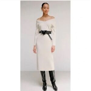 Modern Citizen Brea Off The Shoulder Sweater Dress XL Knit‎ Midi Dress Beige